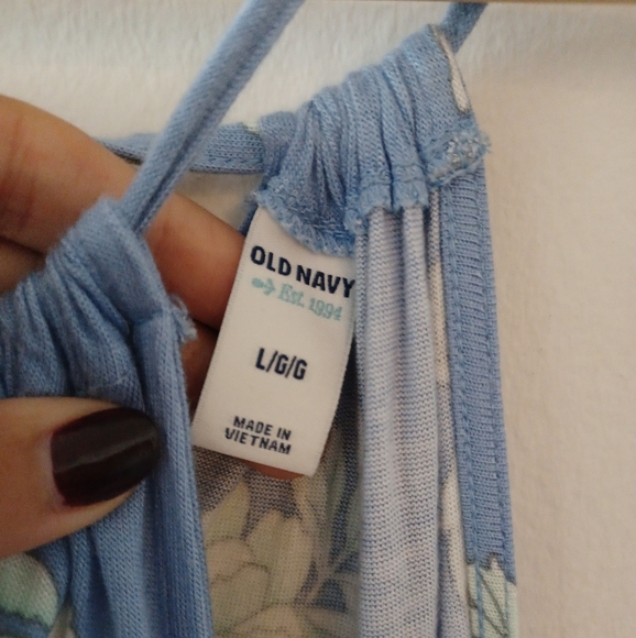 ⚡SALE⚡Light Blue & White Floral Knee Length Halter Neck Dress from Old Navy - Picture 7 of 11